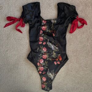 Black satin bodysuit